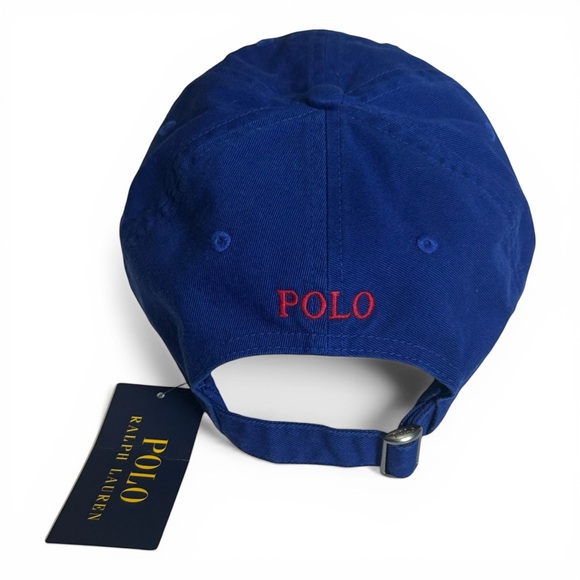 NWT Polo Ralph Lauren Blue Cotton Chino Baseball Cap Red Pony - Picture 3 of 7